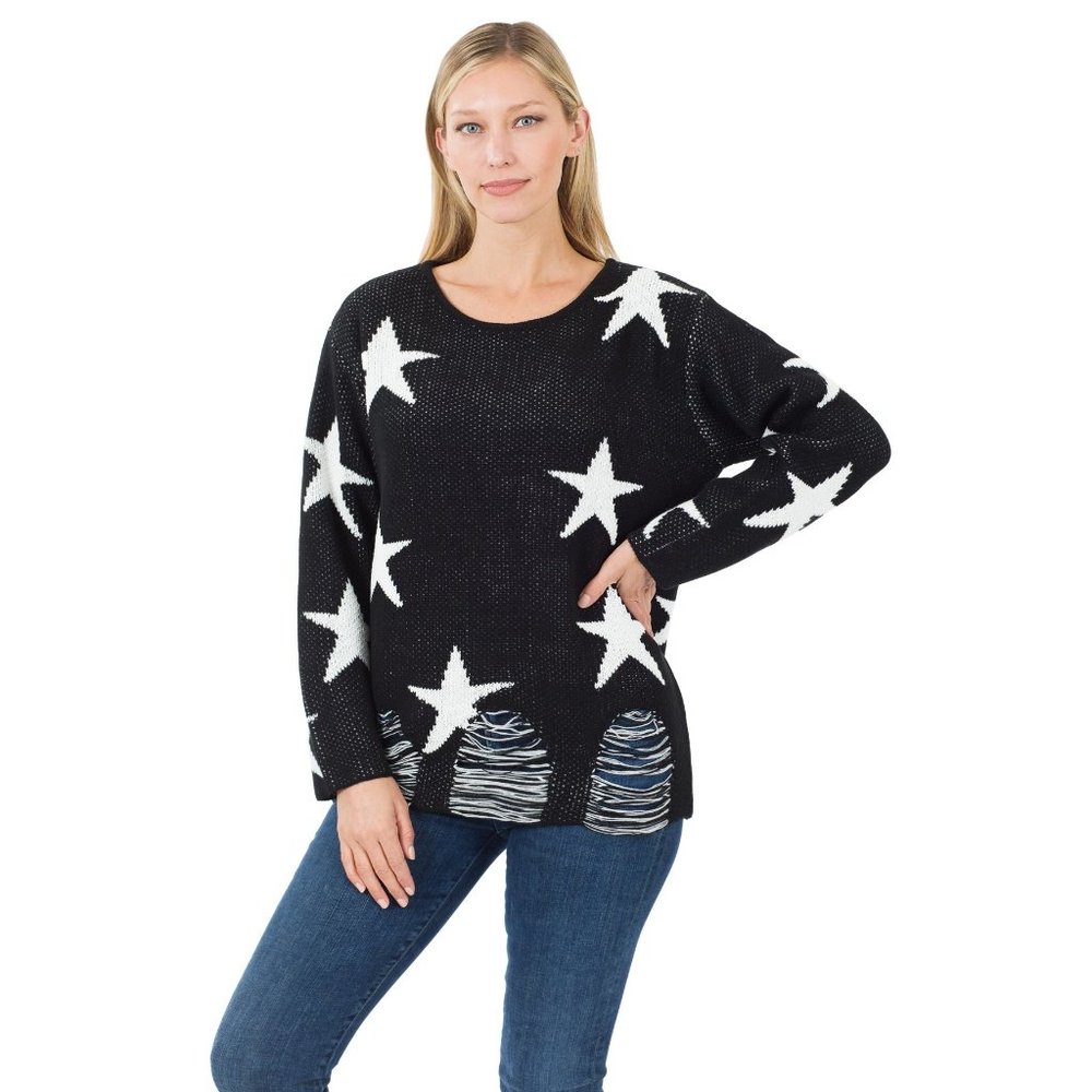 Distressed Star Sweater